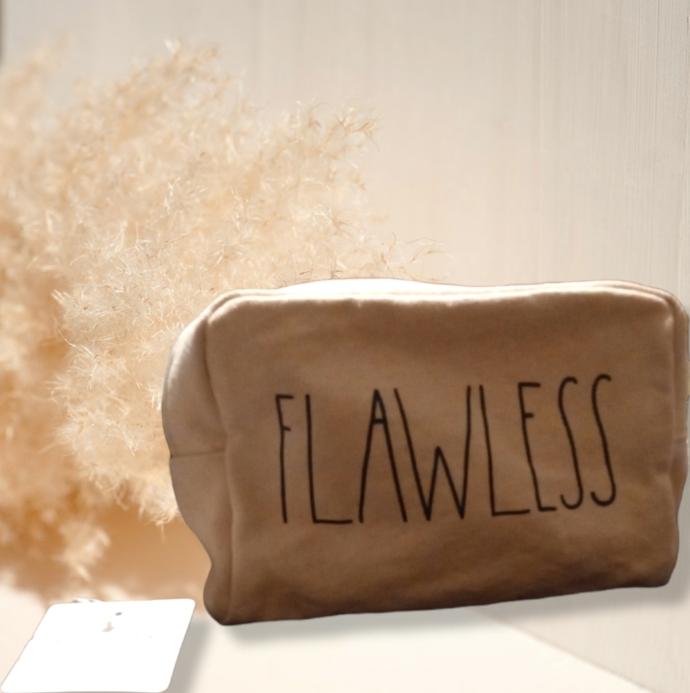 NWT Rae Dunn by Magenta "Flawless" Natural Cotton Soft Zip around Cosmetic Bag